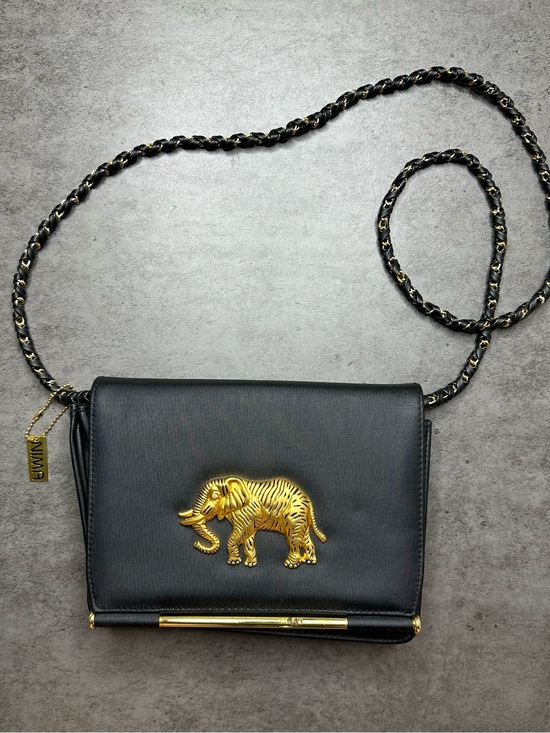 Nima Handbags - Vintage Nima Black & Gold Elephant Crossbody Shoulder Bag